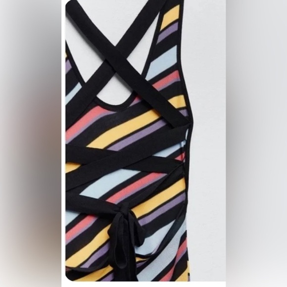 ZARA black‎ Yellow diagonal striped back laceup KNIT maxi DRESS size medium new - Picture 7 of 7